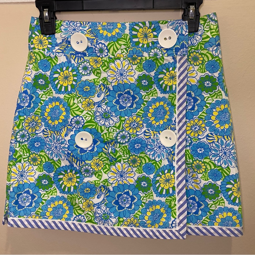 Lilly Pulitzer Blue Green Multi-Color Floral Zebra Wrap Skirt